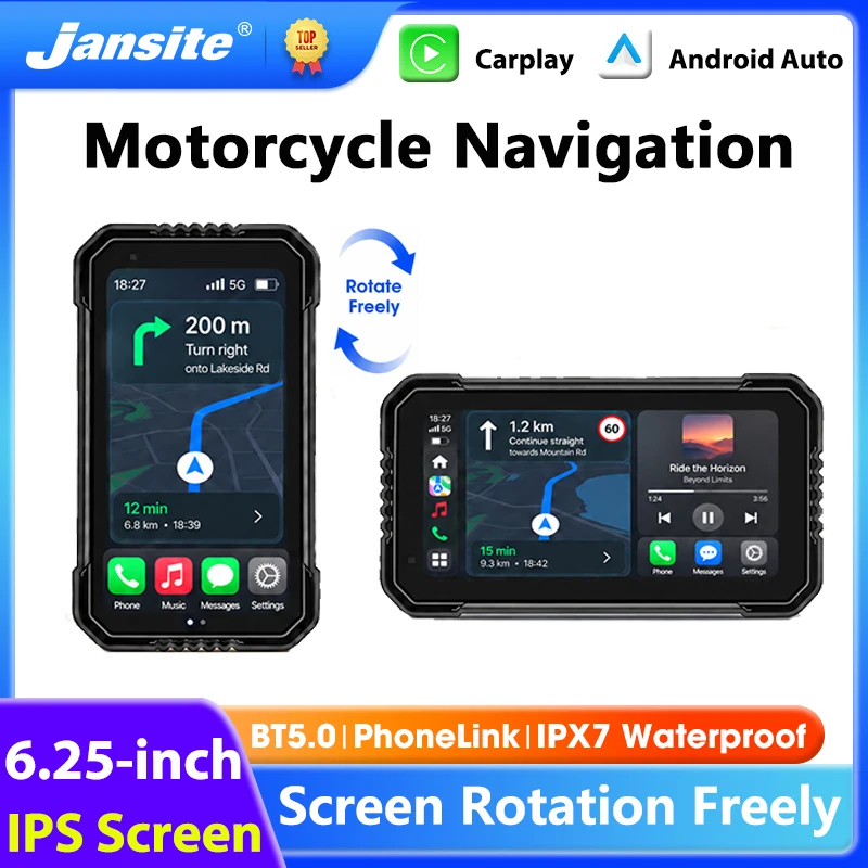 Jansite 6.25 inch Motorcycle GPS Navigation Screen Rotation Wireless CarPlay Android Auto Digital Dashboard Monitor BT5.0