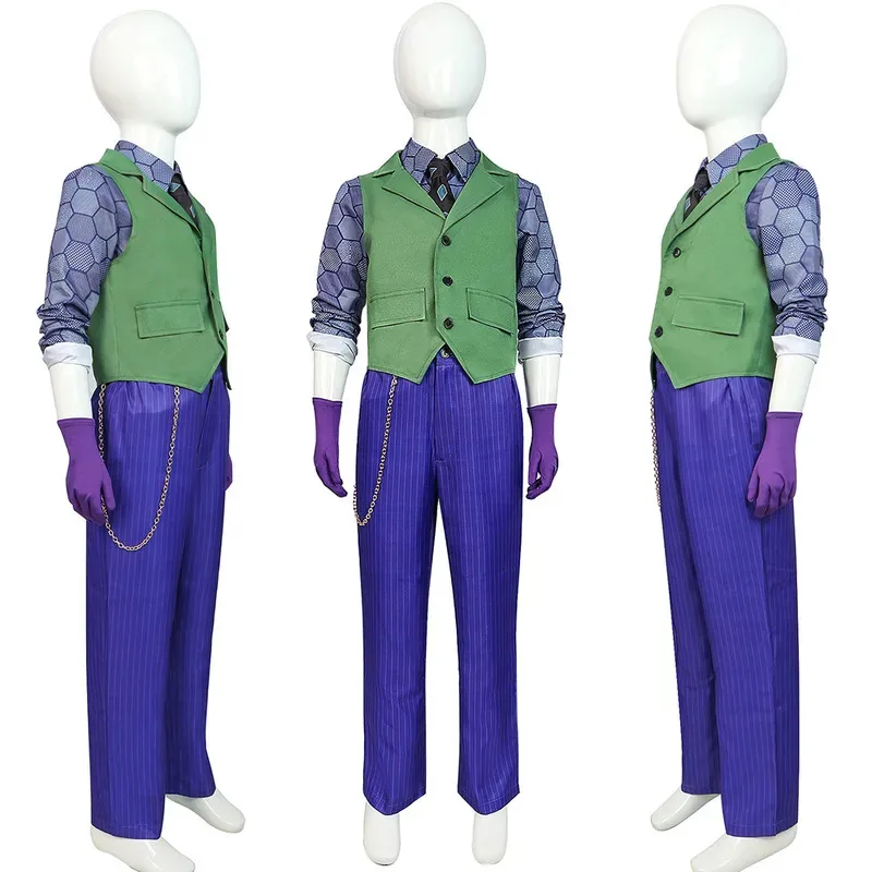 Adulto/Bambini Joker Cosplay Fantasia Film Dark Cos Knight Super Villain Uomini Ragazzi Travestimento Costume di Carnevale di Halloween Vestito Del Partito