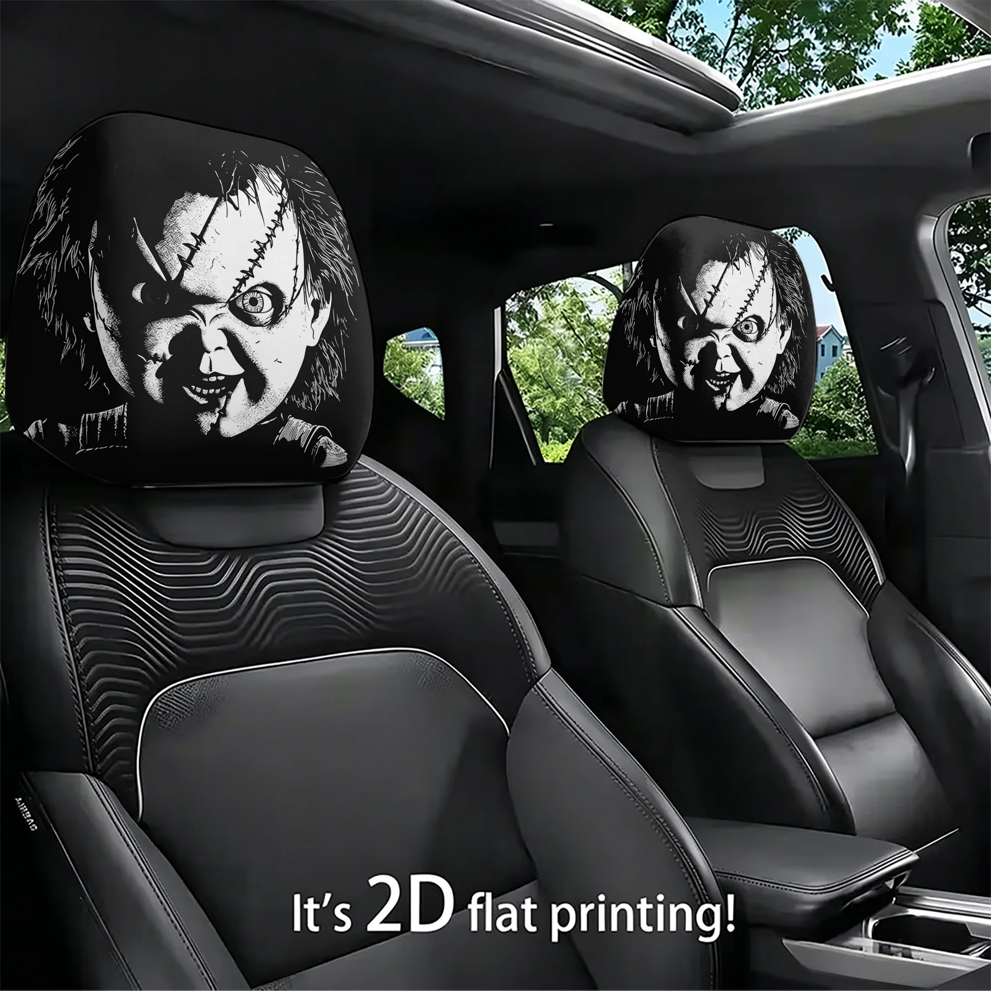 2pcs “Chucky”-themed Car Headrest Covers to Add a Spooky Vibe to Your Car’s Interior. Filling Not Included. Easy to Install. view 2