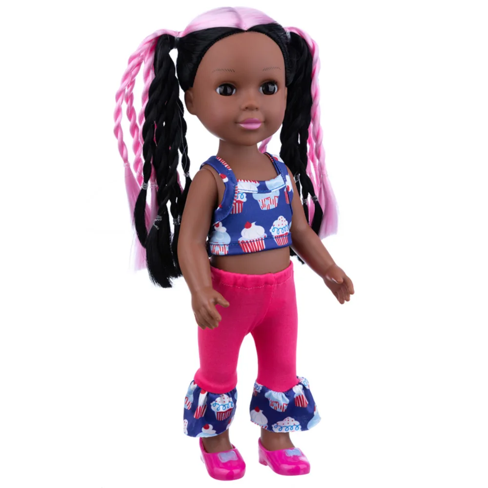 30cm Full Body Vinyl Reborn Baby African Dolls in Dark Skin with Pink Braided Hair Waterproof Bath Toy Gifts Dress up Toys