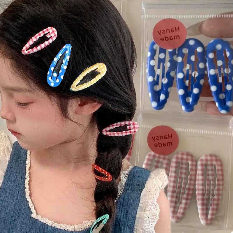 3PCS/set Waterdrop Hair Clip Barrettes Wavy Edge Plaid Grid Polka Dot Bangs BB Clip Basic Hairpin for Student Hair Accessories