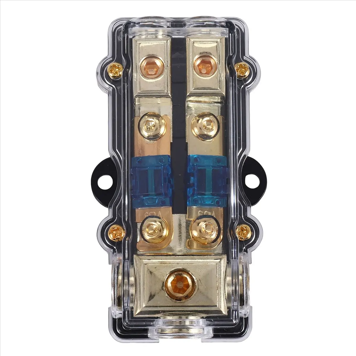 Super Sale Power Distribution Block (2 Way) 4/8 AWG Gauge AGU Fuse Holder Distribution Block 4 Gauge in to (2) 8 Gauge Out