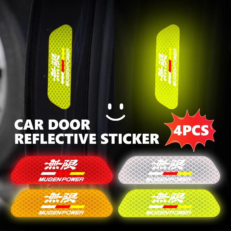 4 autocollants réfléchissants pour portières de voiture, autocollants de précaution pour Honda Insight Vezel CIVIC DOHC Legend Fit Vezel Legend Si RR