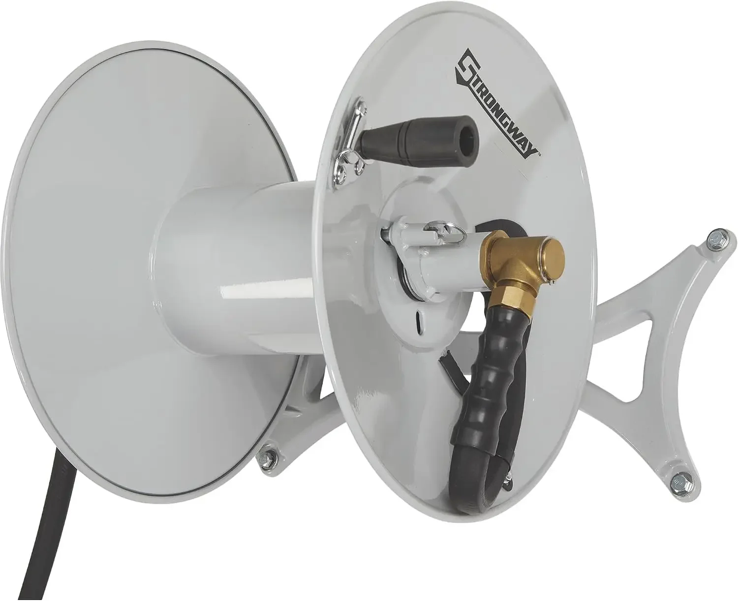 Wall-Mount Hose Reel, Holds 5/8 in. x 150 ft. Hose, 150 PSI, Parallel or Perpendicular Mount, Left or Right Hand, Brass