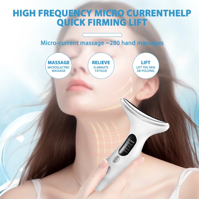 Coffret cadeau 4 couleurs appareil de beauté du cou EMS Machine de Lifting du visage dissolvant de Double menton LED Anti-rides raffermissement de la peau masseur Facial