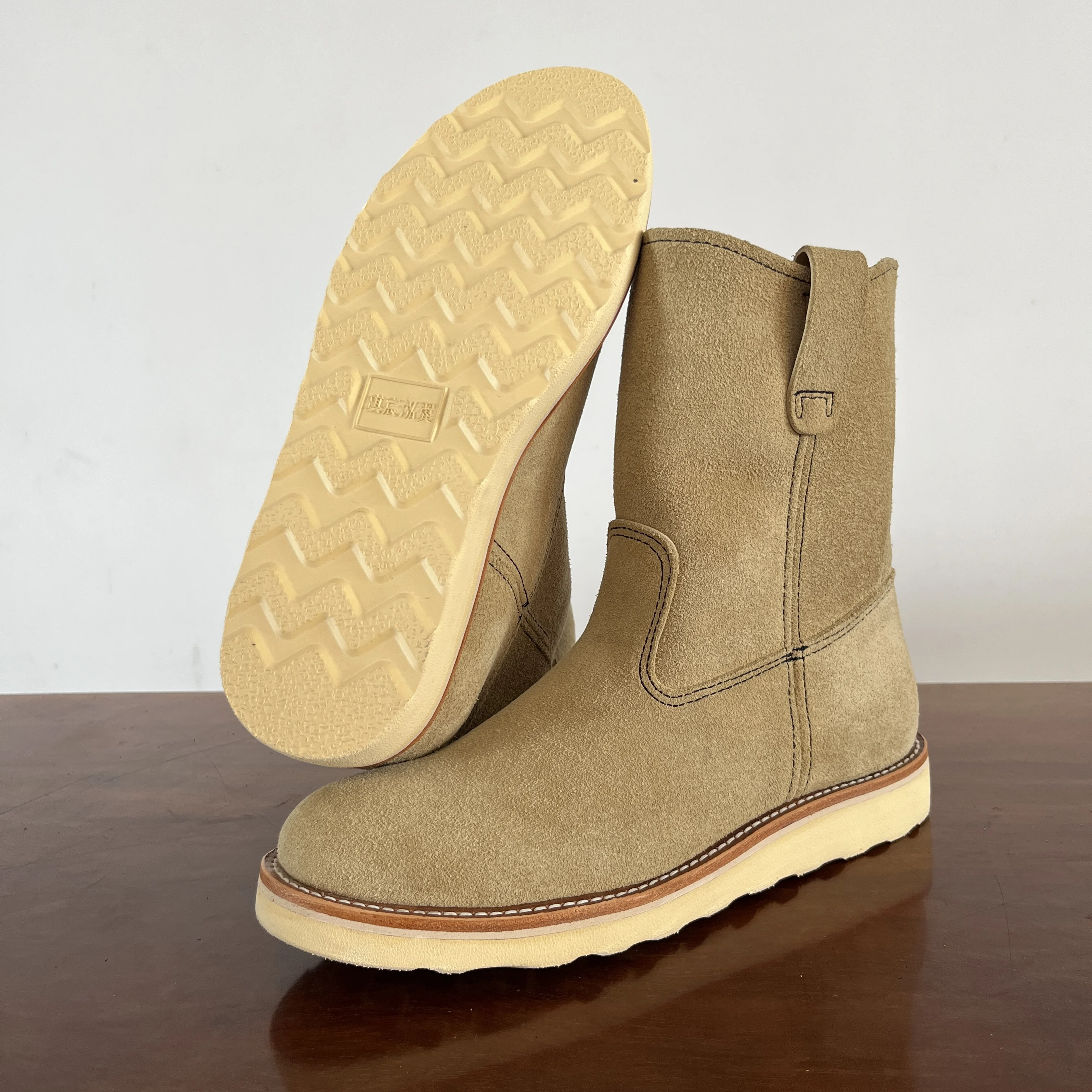 L701  Men High Shaft Engineer Leather Boots Goodyear Welt Vintage Buckle Strap Thick Sole Motorcycle Boots For Men Daily Wear