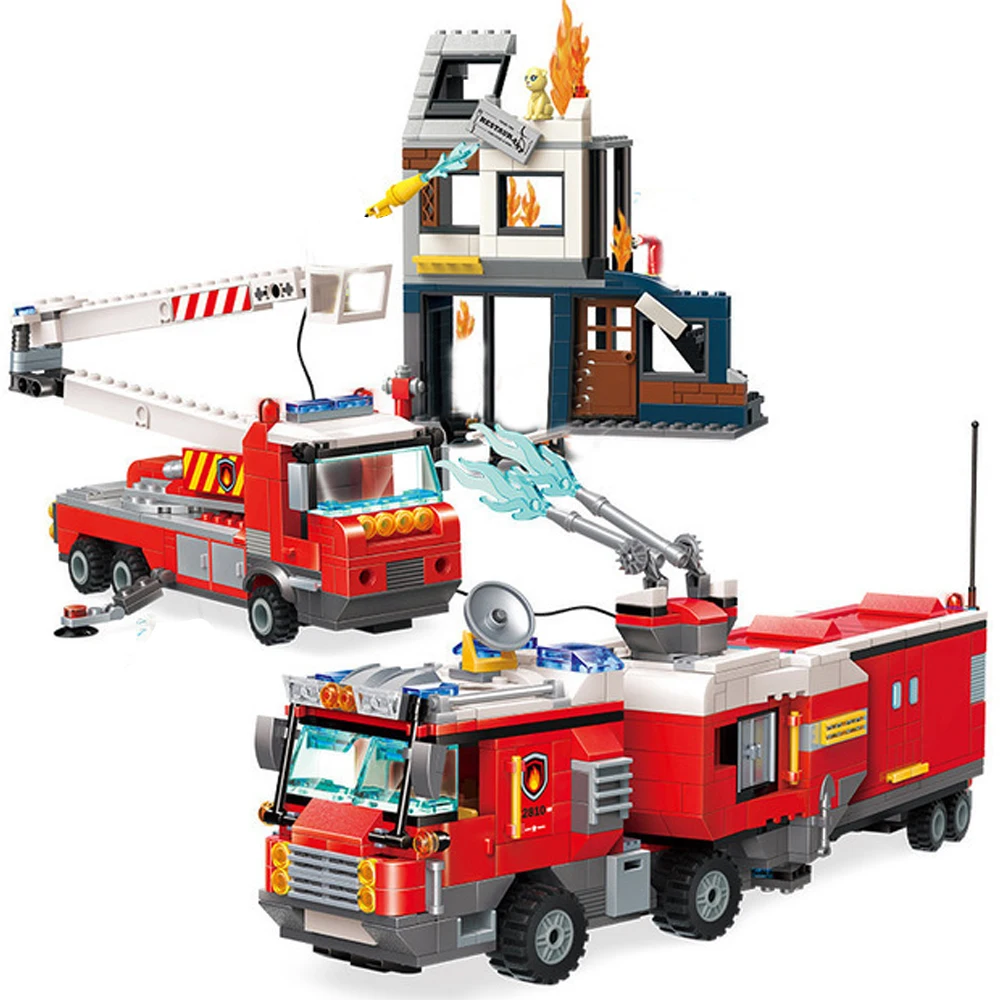 New City Fire Station Building Blocks Model Construction Firefighter Man Truck Enlighten Bricks Toys For Children Gifts