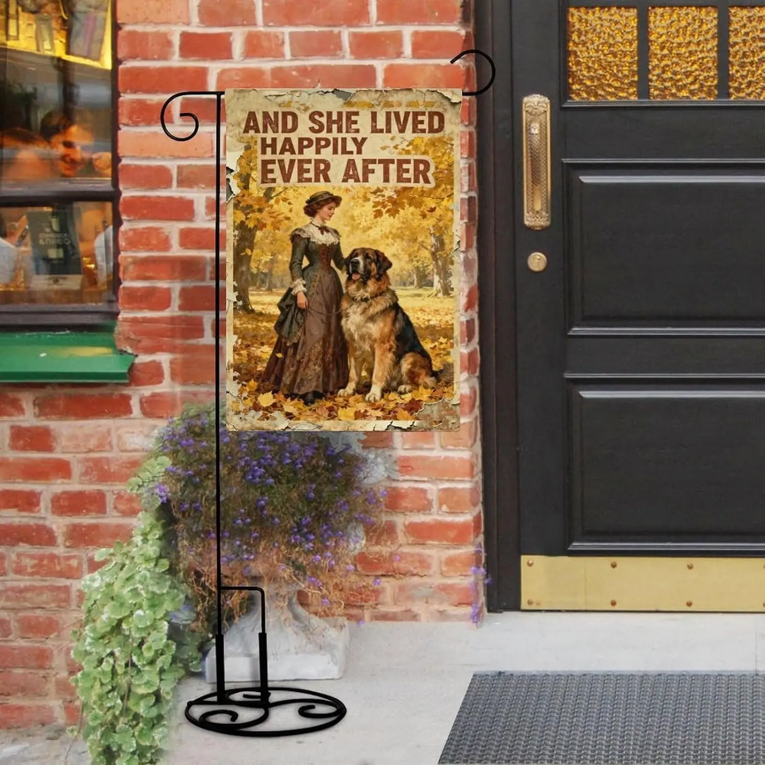 Garden Flag “Dog And She Lived Happily Ever After” Double Sided 12x18 In Burlap Seasonal Yard Decoration for Outside Porch ZZM