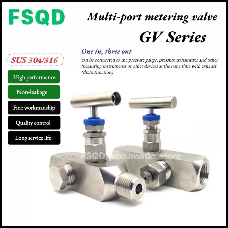 304/316 Stainless steel GV Multi-port metering valve pressure gauge tee sampling valve pneumatic tool GV Series