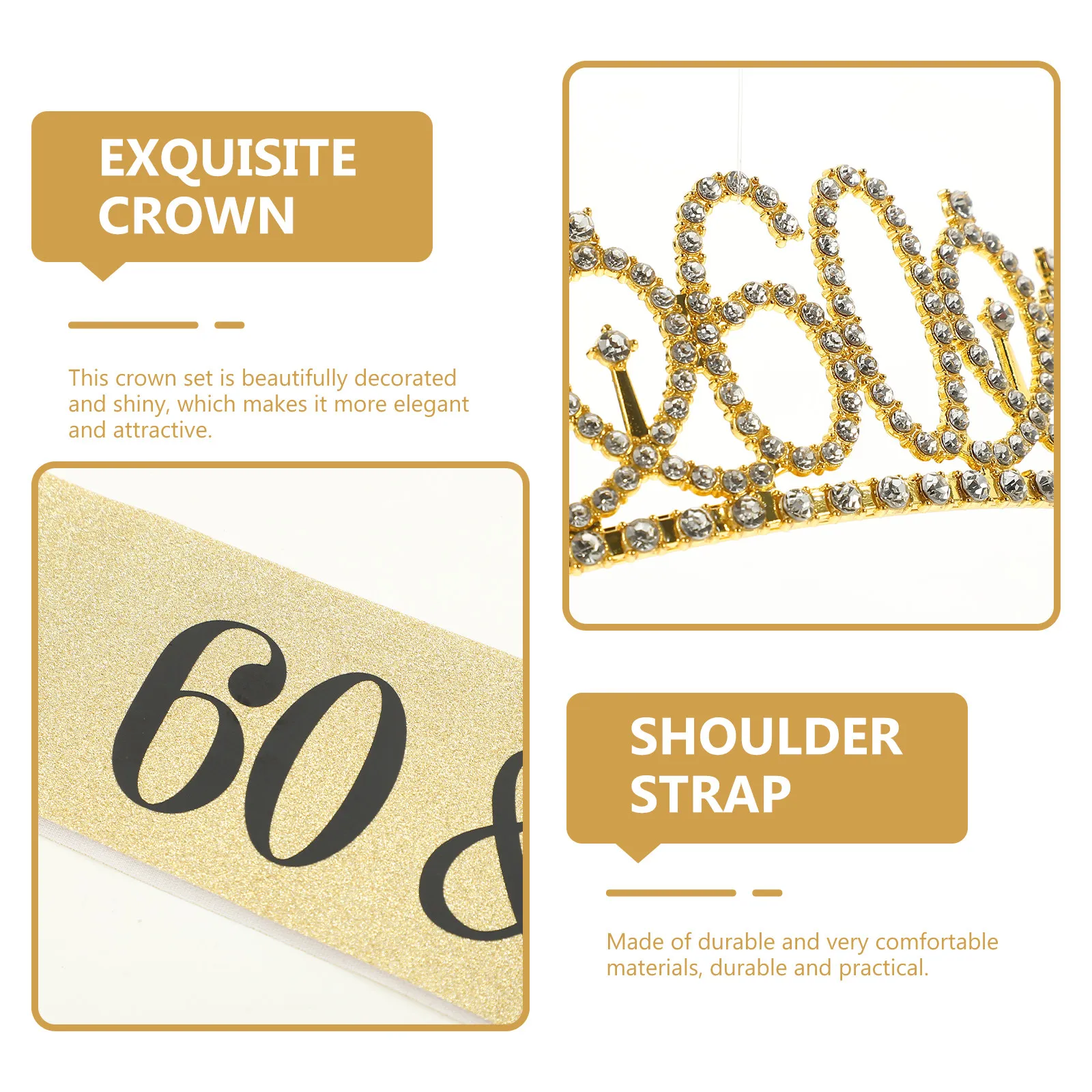 

Набор декоративных корон и лент для украшения, яркие и удобные принадлежности для дня рождения для женщин, украшения на 60-летие, великолепная тематика