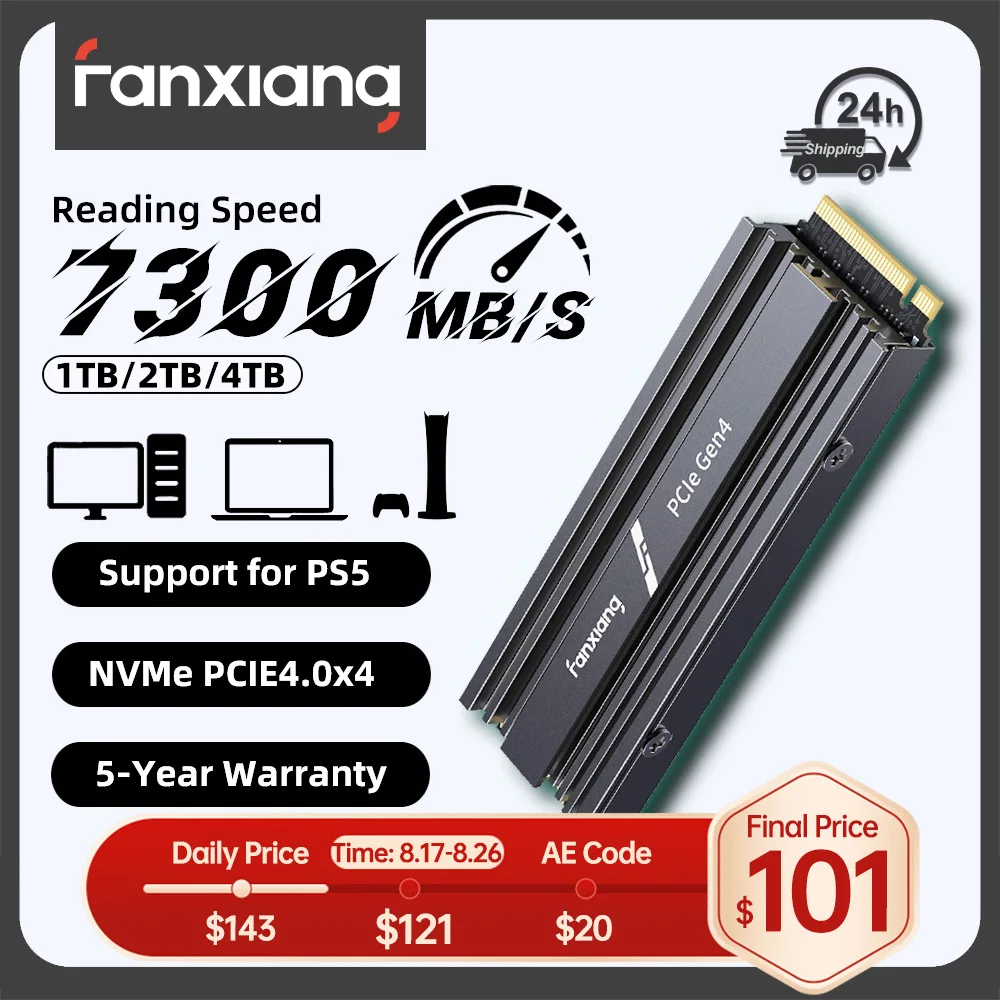 Fanxiang S880R 7450MB/s SSD NVMe M.2 2280 PCIe Gen 4 Gaming SSD 4TB 2TB 1TB Internal Solid State Hard Disk With Heatsink for PS5