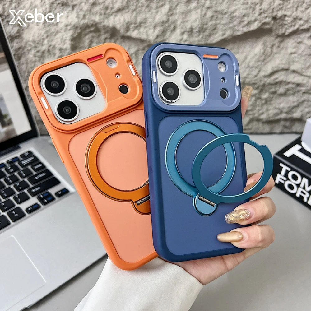 Luxuriöse Metall-Ringhalterung Magnetische Handyhülle für iPhone 17 Air 16 15 14 13 12 Pro Max Plus für MagSafe Matte Bumper Cover Funda