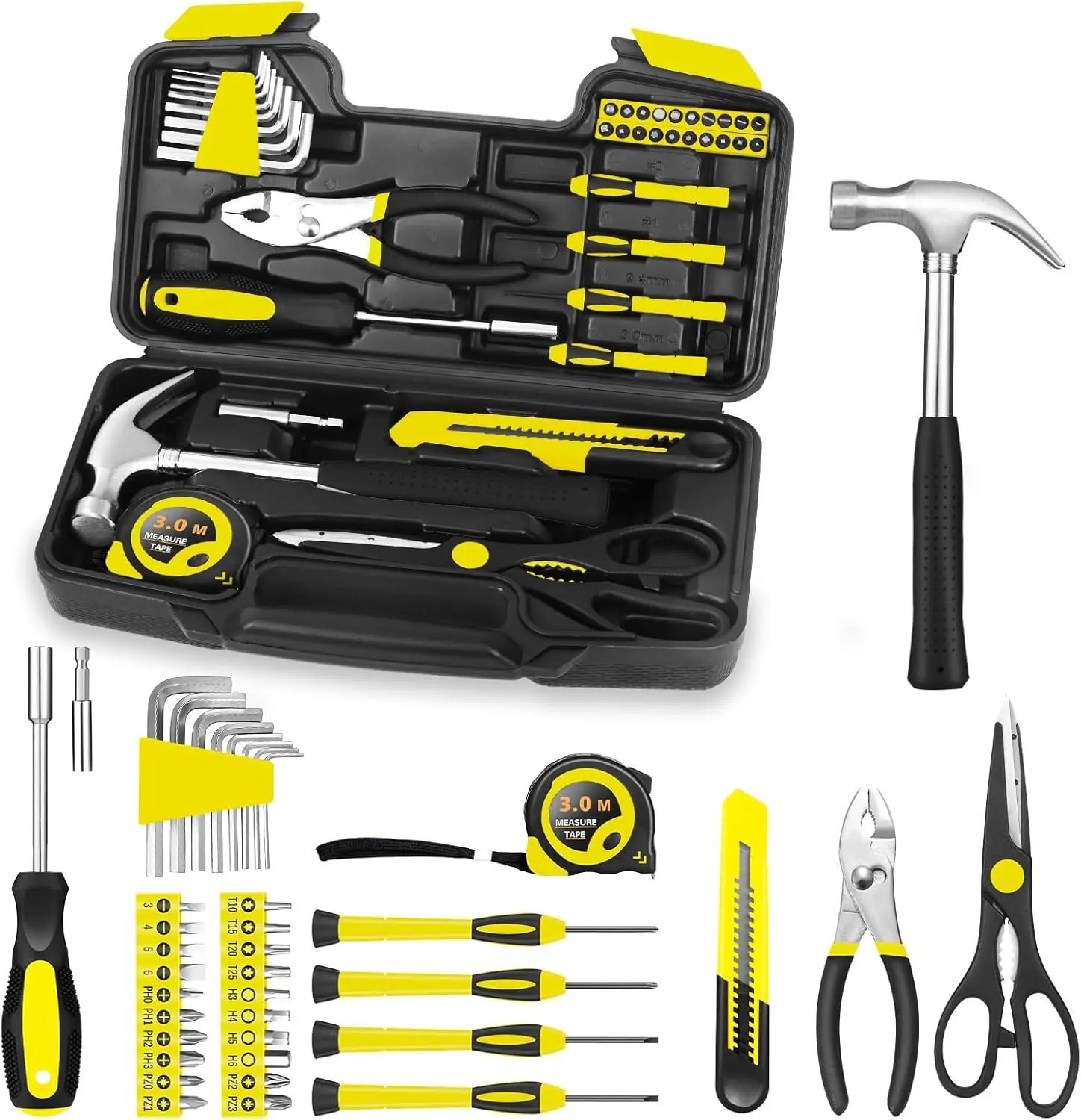 

39-Piece Household Tool Set with Plastic Storage Case - Essential Home Repair Kit for DIY Projects, Dorm, Garage