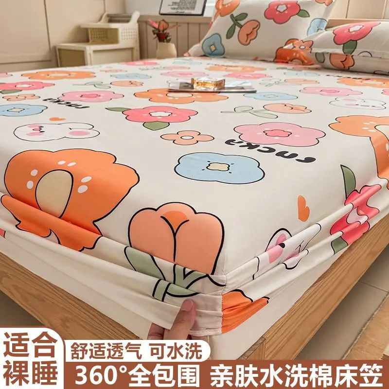 New Washed Cotton Bed Sheet Single Piece Household Bed Cover Fully Wrapped Simmons Mattress Protective Cover