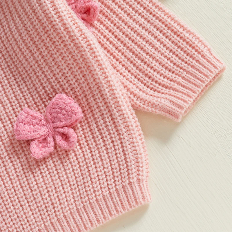 Adorable Baby Girl Autumn Pullover Sweater with 3D Bow Detail Cozy Long Sleeves and Crew Neck for Cold Weather Warmth