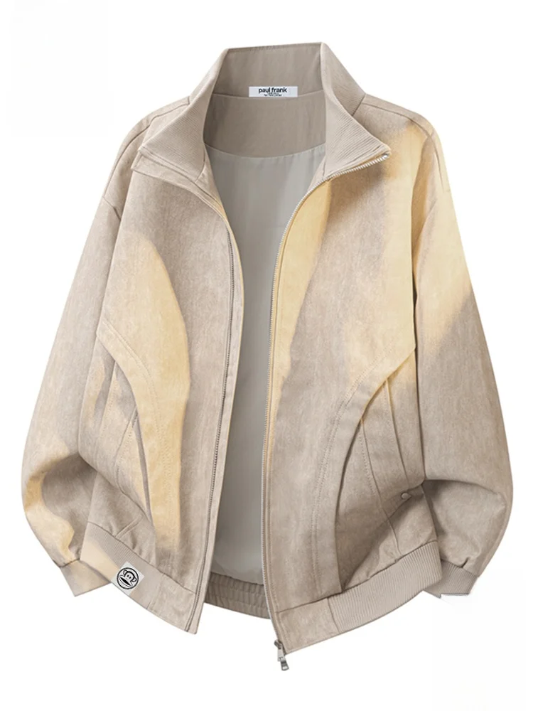 

Мужская кожаная куртка Paul Frank в американском ретро-стиле, свободного кроя, с воротником-стойкой, осенняя, молодежная, верхняя одежда с длинными рукавами