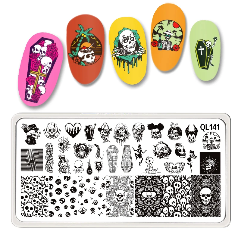 New QL134-141 Cartoon Nail Stamping Plates Horror Style Theme Template DPlate Mold Nail Art Stencil Tools