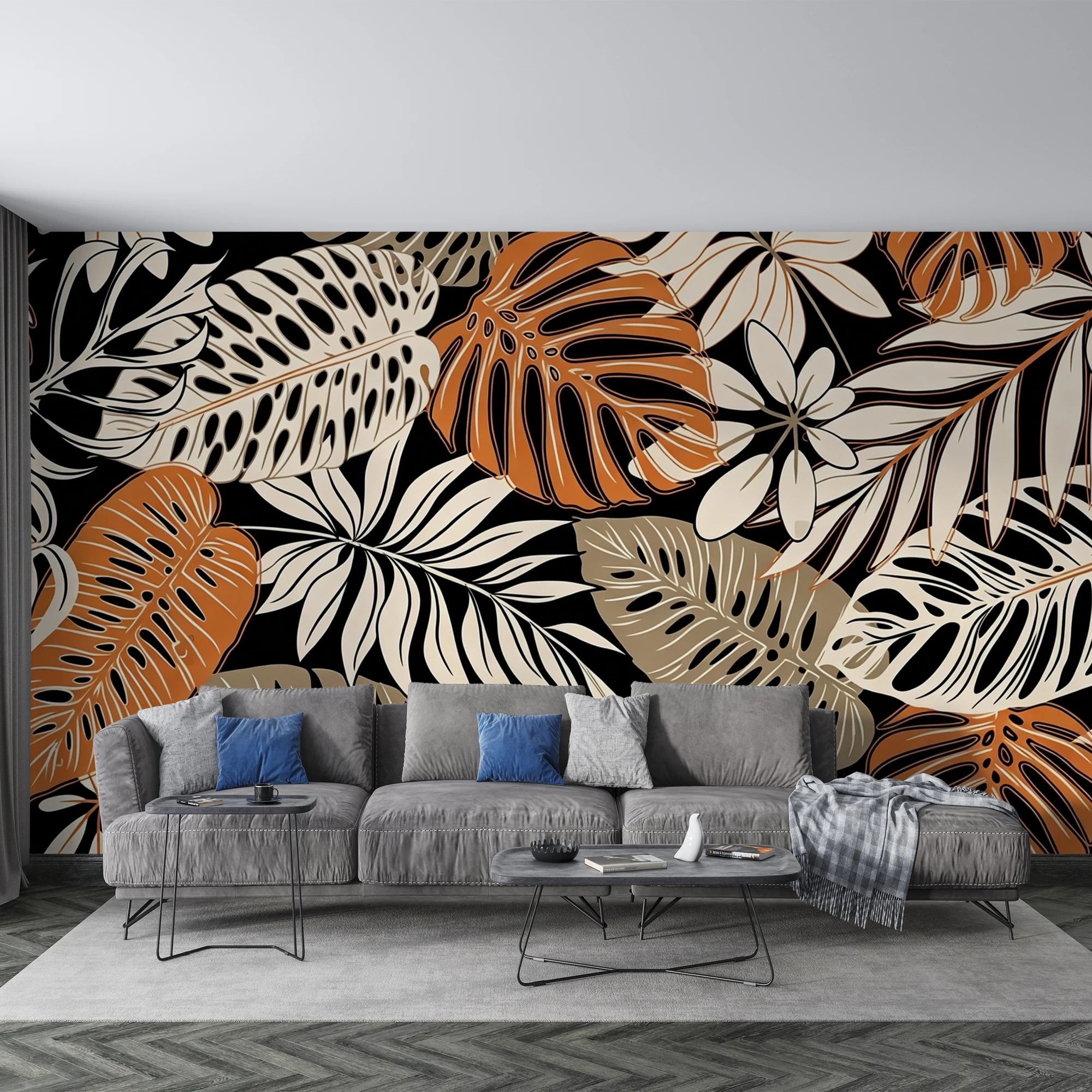Custom Mural Wallpaper Retro Tropical Monstera Leaf Peel And Stick Wall Mural Dark Background For Living Room Bedroom Home Decor