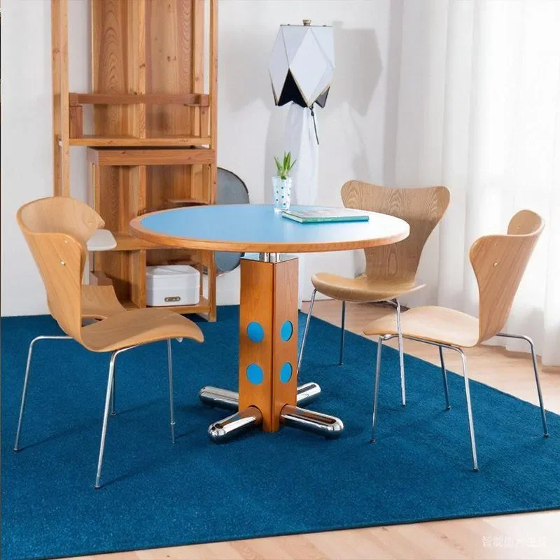 Nordic Bauhaus Polka Dot Round Dining Table Metal Legs Medieval Solid Wood Conch Shell Design Small Apartment Furniture