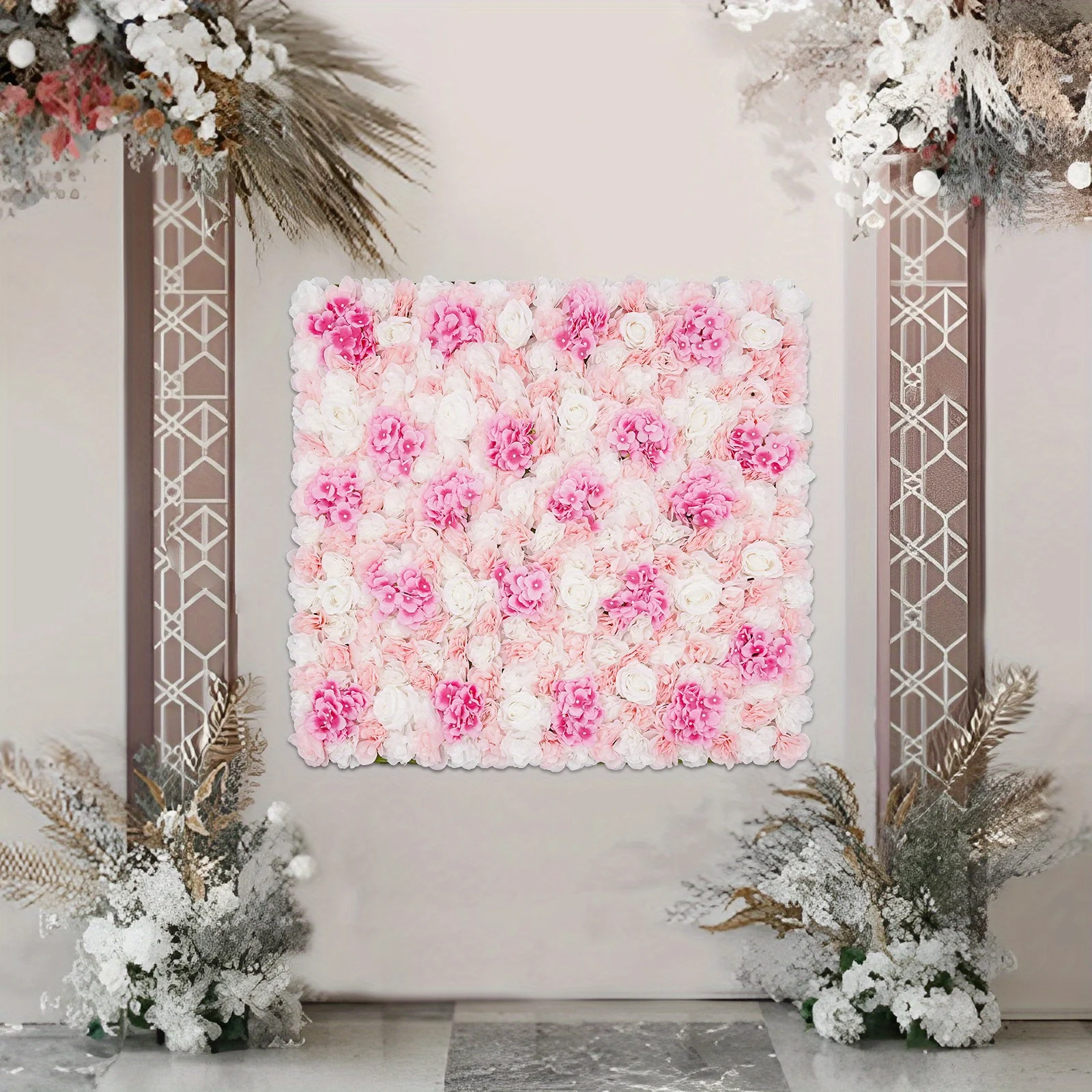 

1 * 1 Meter Flower Wall with Light Pink and White Dahlia Four Corner Straps, High-quality, Decoration,