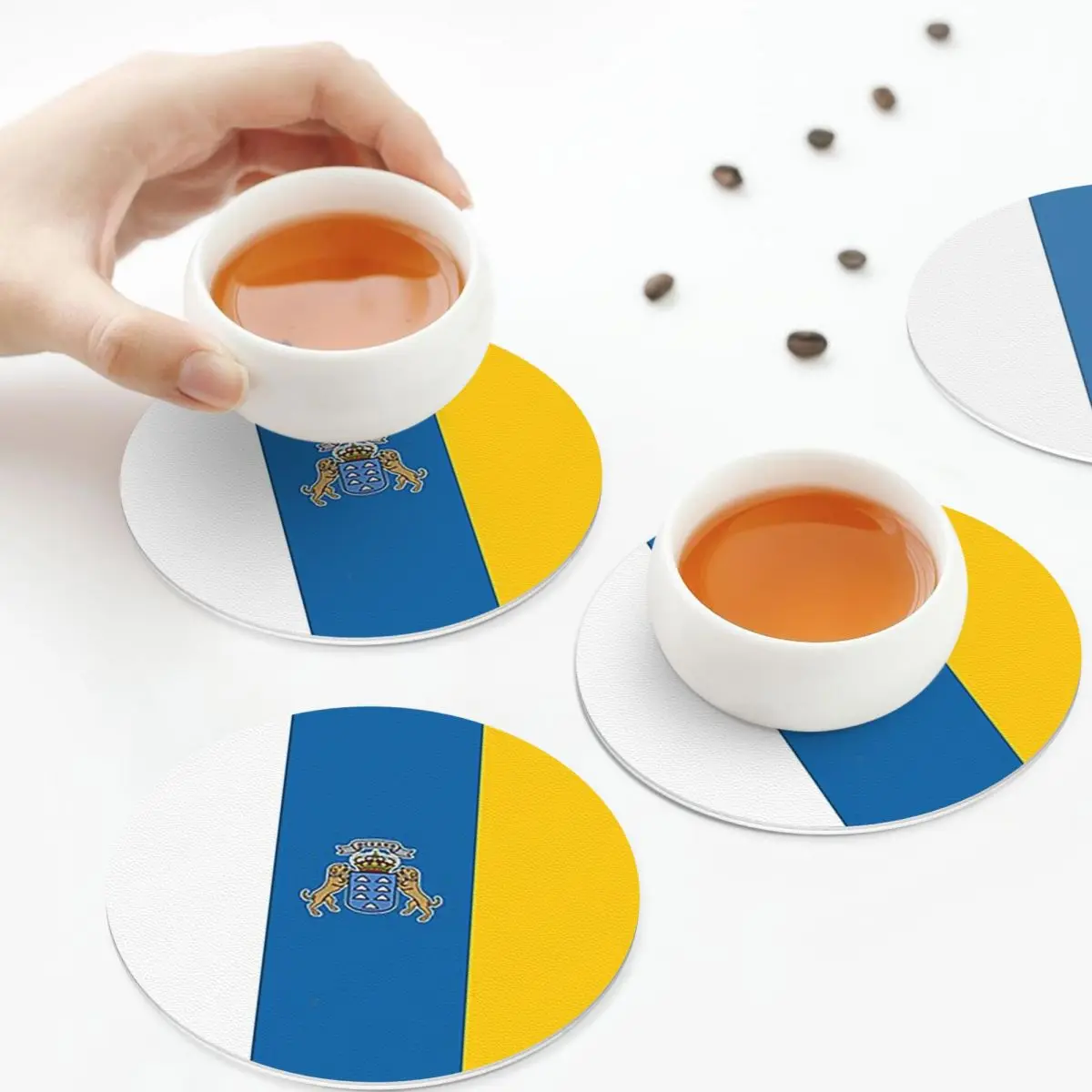 Spain Flag Oceano Canary Islands Coasters Kitchen Placemats Insulation Cup Coffee Mats For Decor Home Tableware Pads Set of 4