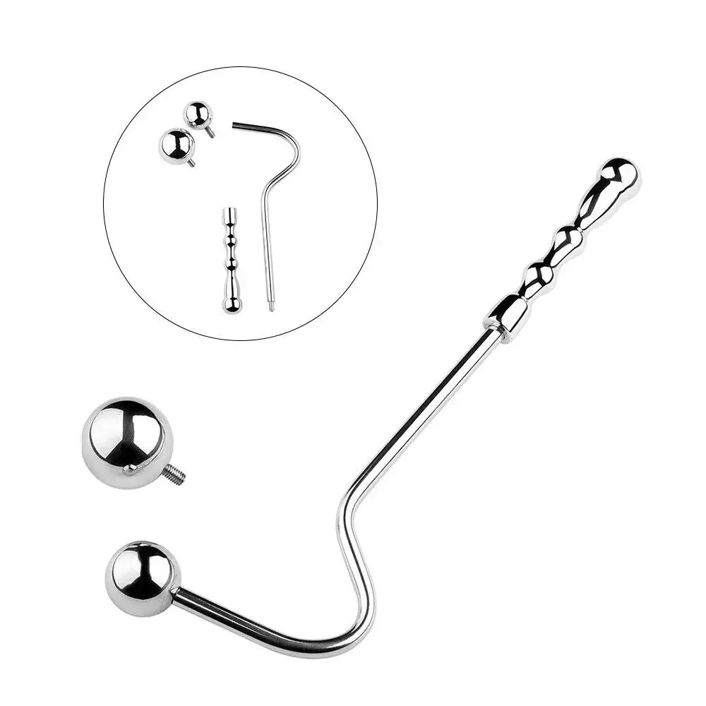 

Replaceable Anal 2 Balls Hook Double Head Butt Plug Stainless Steel Anus Dilator Prostate Massage BDSM Sex Toy for Men Woman 18+