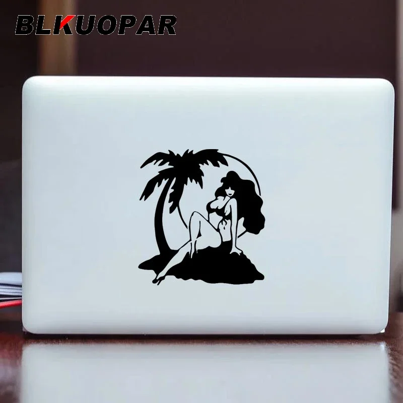

BLKUOPAR Long Haired Sexy Beauty Sitting on The Island Palm Tree Car Stickers Graphics Personality Decal Windows VAN Car Goods