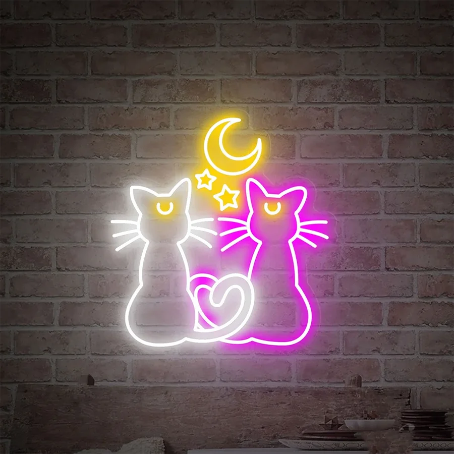 Anime Cat Neon Sign Wall Decor Moon Star Cat Neon Signs Gamer Girl Zone Decor Anime Neon Gift for Girl Anime Fans