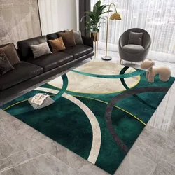 Modern Geometric Living Room Decoration Carpets Green Gold Line Rugs Bedroom Bedside Light Luxury Rug Home Decor Floor Mat ковер