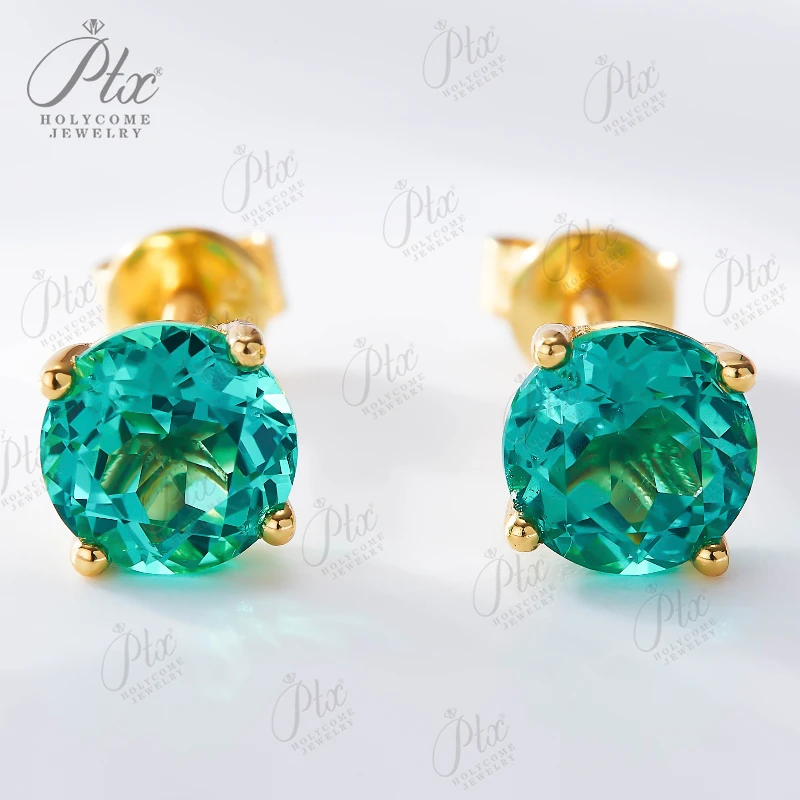 

Lab Grown Gemstone Stud Earrings 6.5mm Ruby Green VVS1 Pass Diamond Tester K White Gold Prong Setting Jewelry Gift Charm Women
