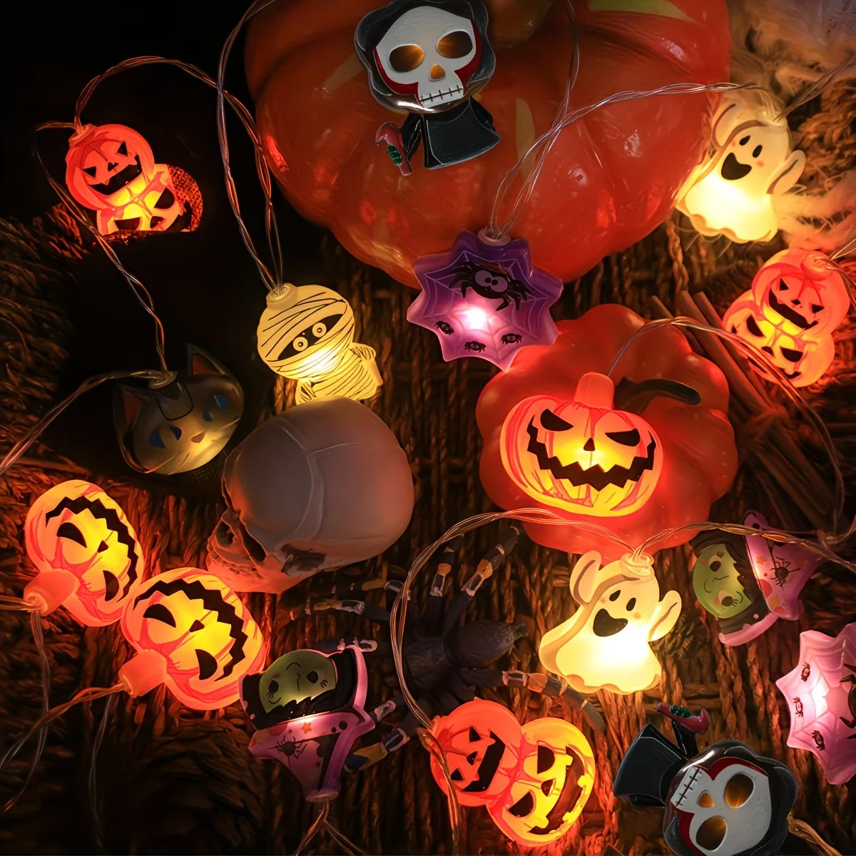 10/20 LED Halloween String Lights Ghost Pumpkin Mummy Skeleton Spider Fairy Light Battery Powered for Party Haunted House Decor