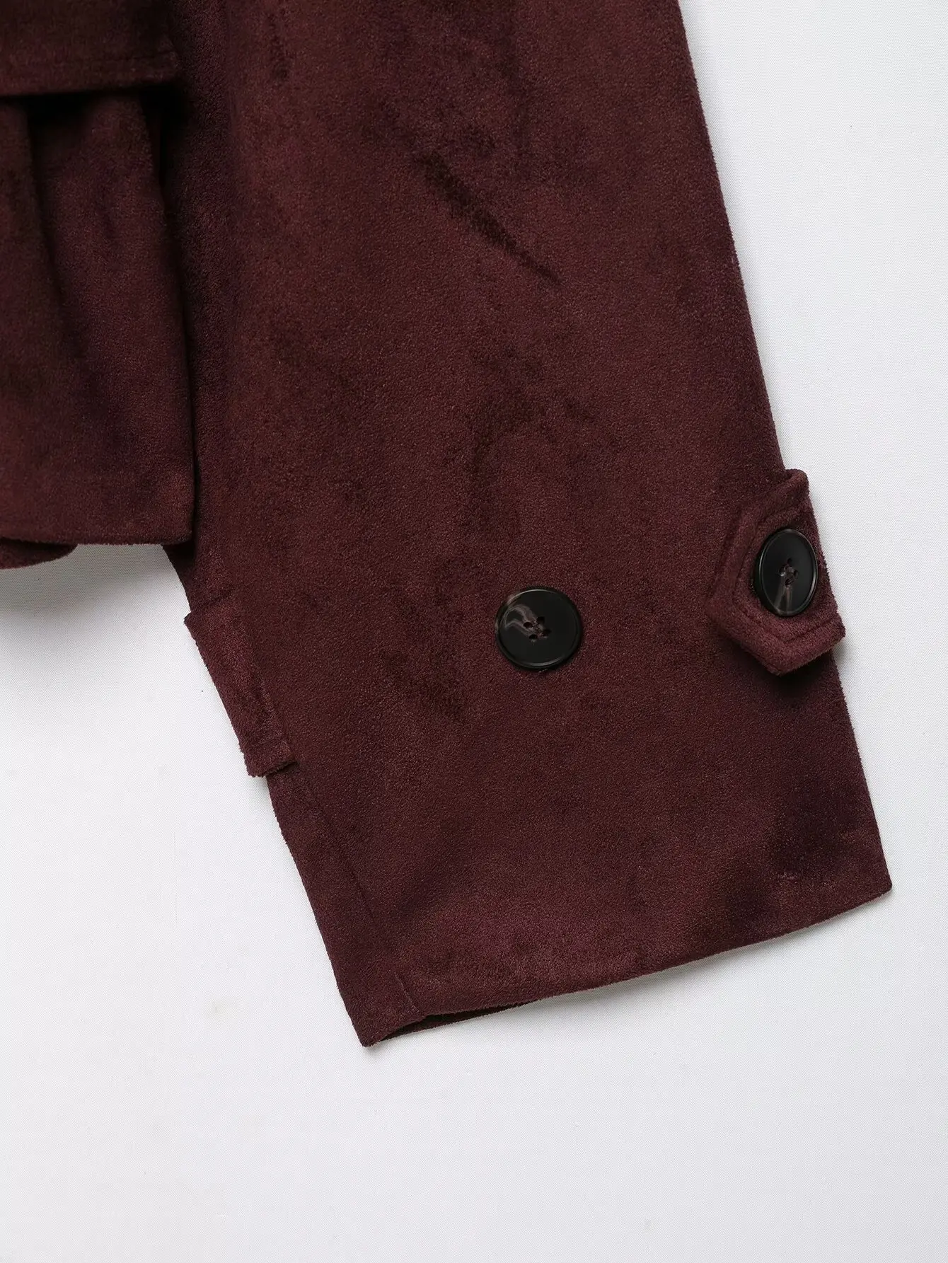 BSAY 2026 Commuter-Style Damenjacke aus Kunstwildleder, Burgunderrot, Stehkragen, Doppelreihig, mit Gürtel, Langarm, Kurze Oberbekleidung – Detail 11