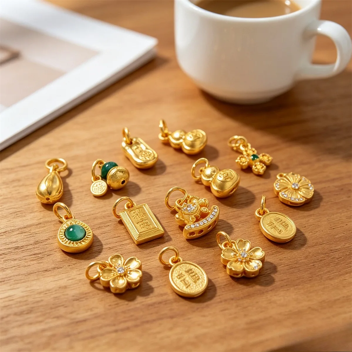 Handmade DIY Pendants 24K Real Gold Plated Brass CZ Gourd Trojan Horse Vietnam Sand Gold Charms Findings