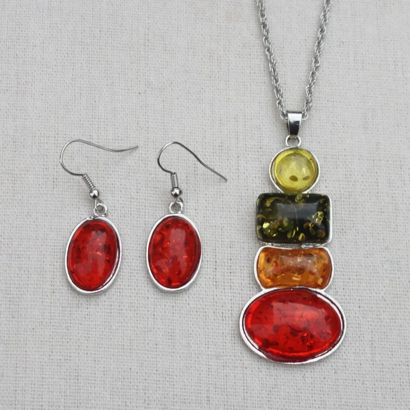 Fashion Oval Amber Imitation Jewelry Set Women\'s Creative Resin Pendant Necklace Earrings Party Jewelry Accessories Gifts