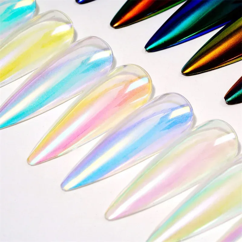 FSIXCL 1 Jar 0.3g Aurora Chrome Powder Rubbing Pigment Dust Mirror Effect for Nail Art Decoration Salon Design WT Series