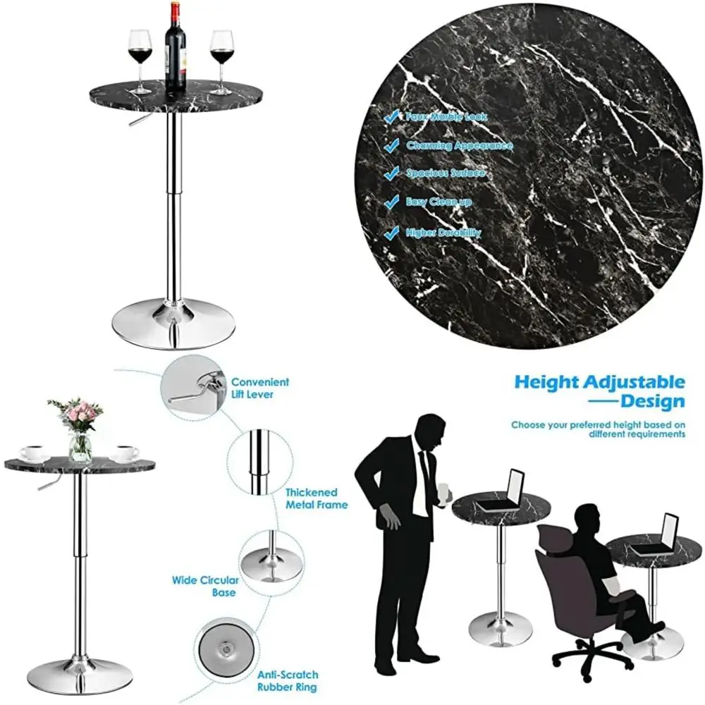 

Height Adjustable 360° Swivel Marble Bistro Table for Home, Anti-Slip Base, Ideal for Cocktails and Dining