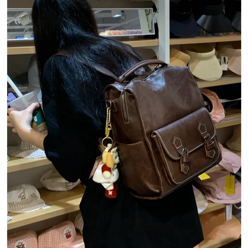 Retro British Style School Backpack for College Students Large Capacity Fashion Travel Backpacks Women Quality Shoulder Handbags