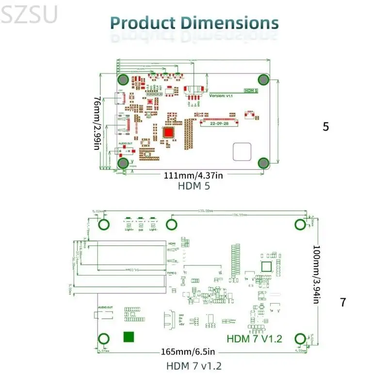 SZSU HDMI5 HDMI7 IPS Tela toque capacitiva 5 polegadas 7 polegadas resolução 1024x600/