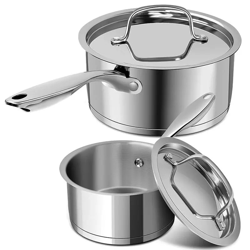 2 قطعة مجموعة قدر الطبخ الفولاذ المقاوم للصدأ مع أغطية الفولاذ المقاوم للصدأ 1QT 2QT ثلاثي رقائق أسفل التعريفي قدر المقالي تجهيزات المطابخ مجموعة #1