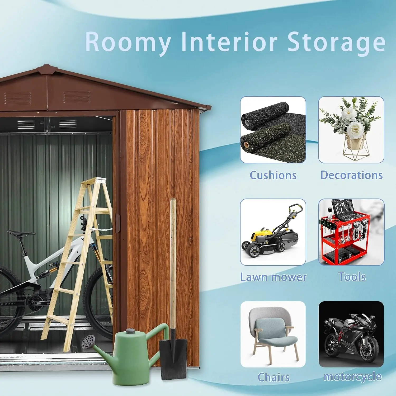 6x6FT Metal Outdoor Storage Shed with Floor Frame Lockable Sliding Doors Window Air Vents Waterproof Backyard Lawn, Customized view 3