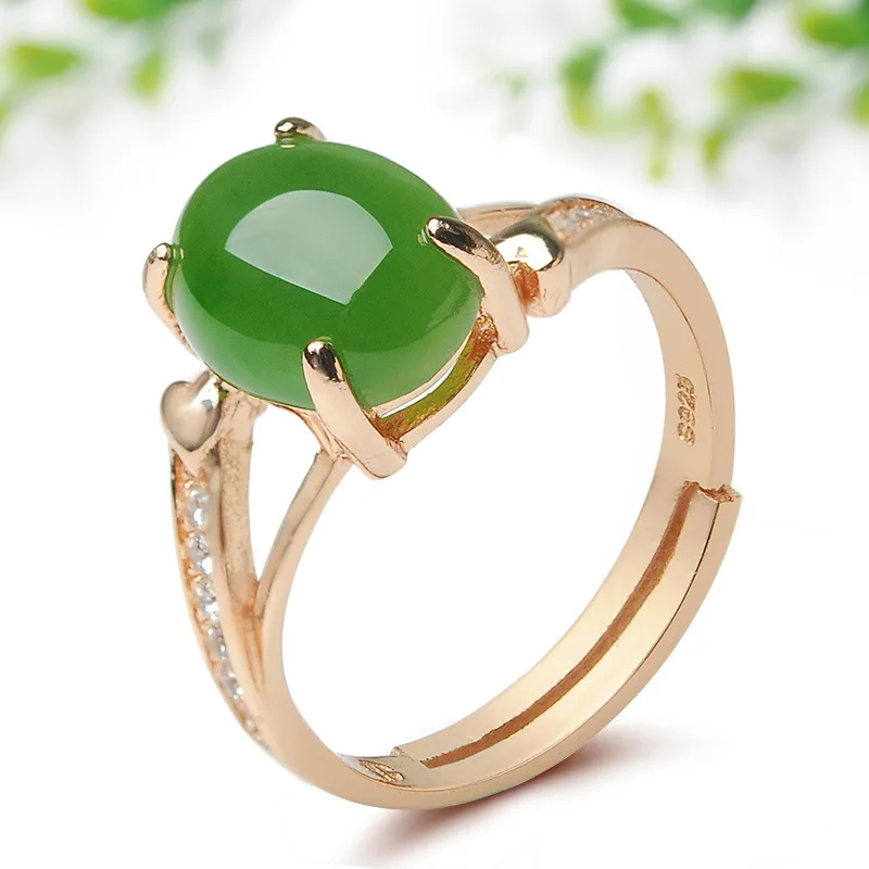 Hotan Spinach Green Jasper 925 Silver Jade Ring