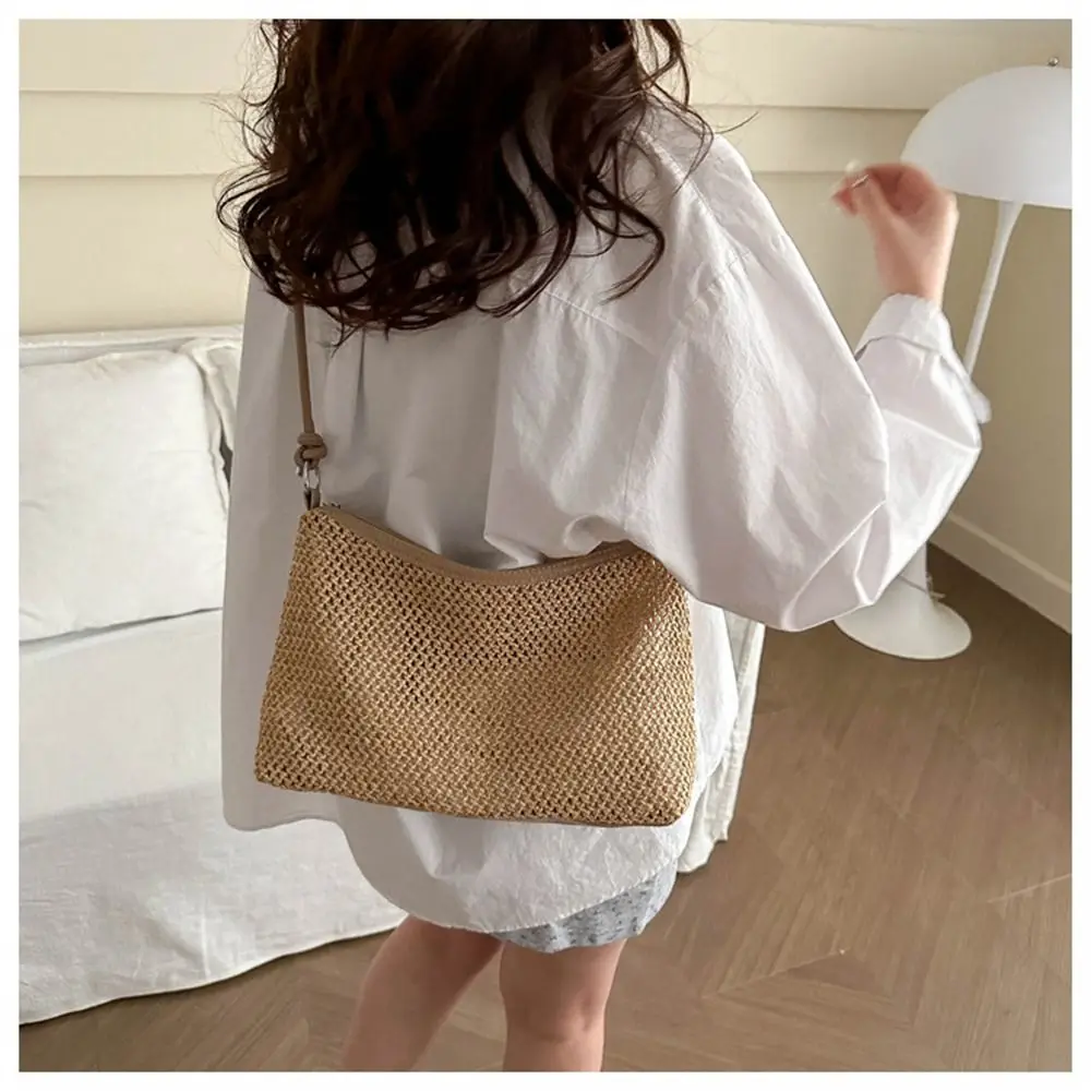 Woven Straw Bag Cute Handmade Braid Large Capacity Shoulder Bag Rattan Tote Bag Ladies