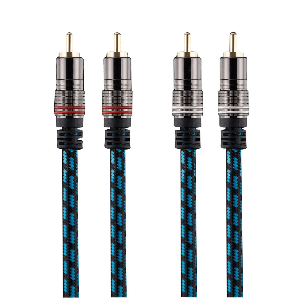 Dual RCA four-pin audio cable, 2RCA left and right channel audiophile-grade silver-plated copper amplifier speaker cable