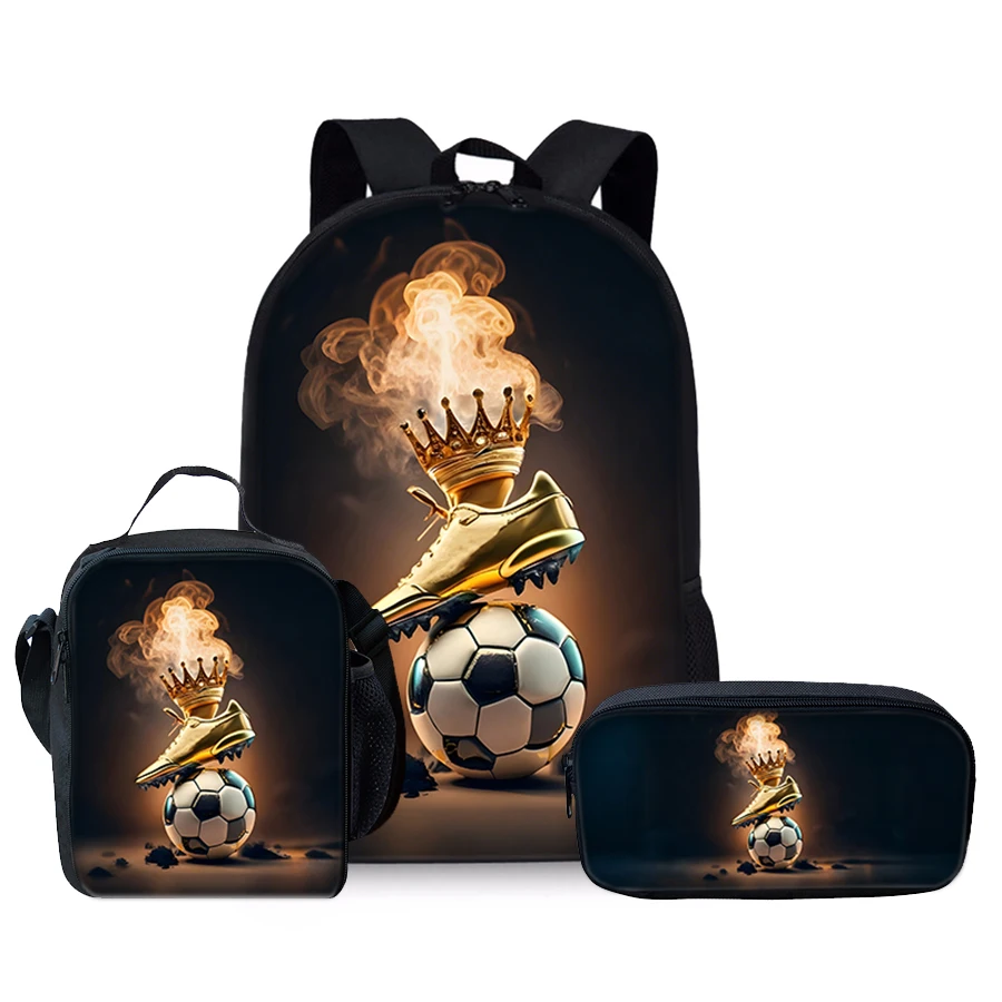 3pcs Football Casual Backpack With Lunch Bag And Pencil Case For Boy/Girls Kids Student BookBag Sets Teenagers SchoolBag