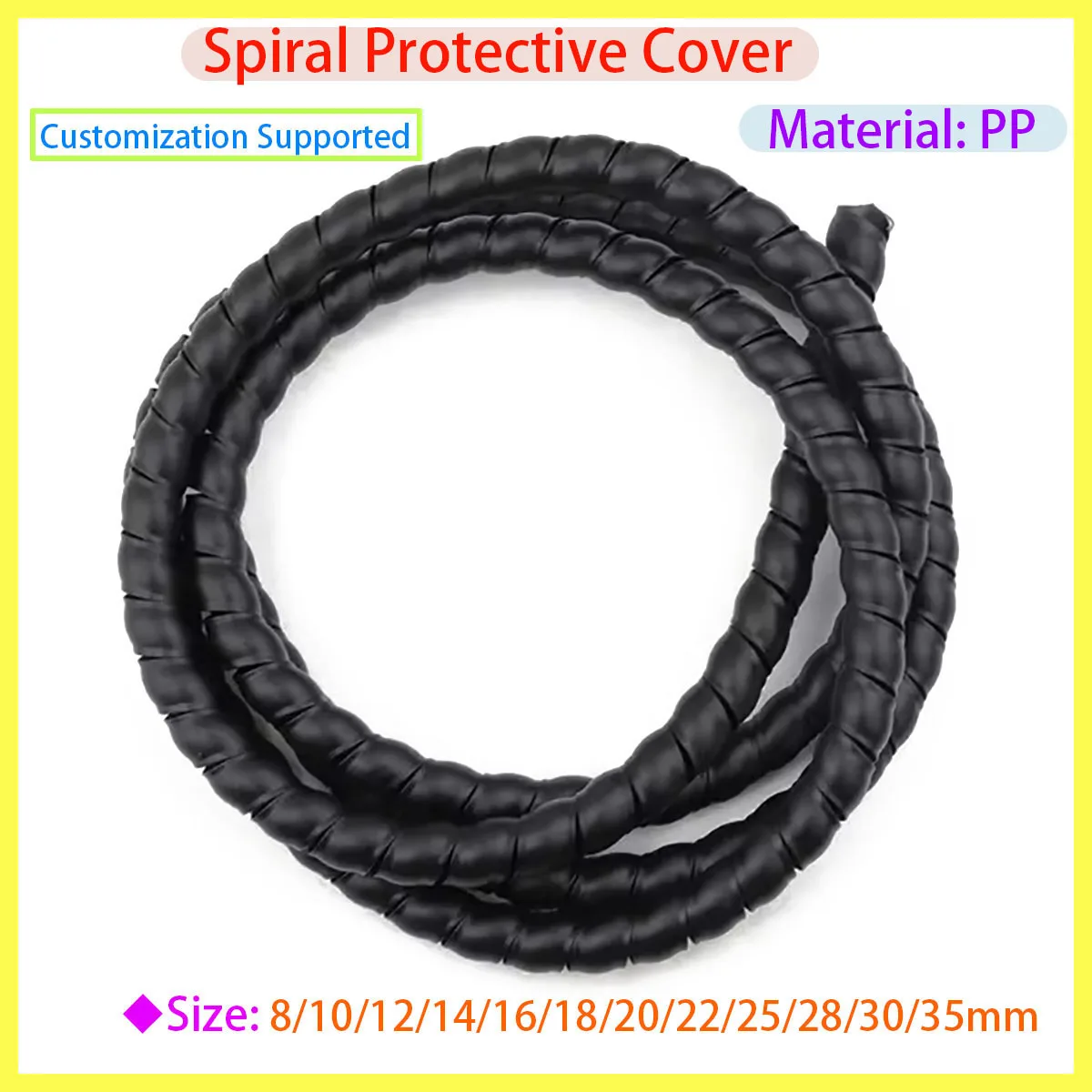 Black Spiral Winding Tube Wiring Hardness Cable Protection Sleeve 8/10/12/14/16/18/20/22/25/28/30/35mm