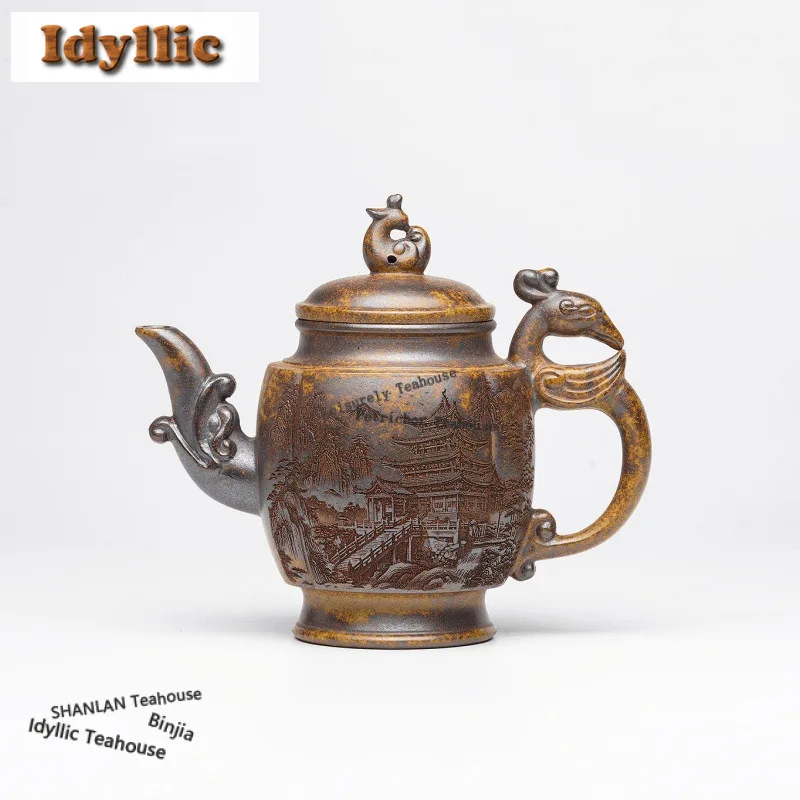 310ml Creative Yixing Purple Clay Teapots Handmade Phoenix Pot Raw Ore Wood-fired Porcelain Mud Kettle Zisha Tea Set Ornaments