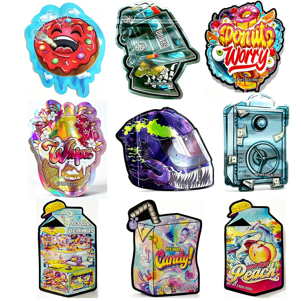 3.5g Special Irregular Die Cut Cali Mylar Bag Plastic Zipper Lock Storage Pouch Empty Package 3.5 Gram Packaging Case