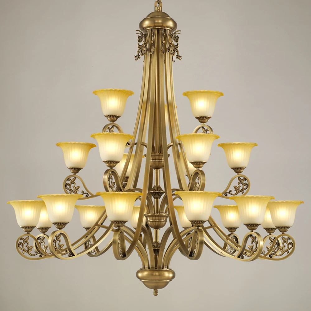 

VH Hand-made American Vintage Chandelier, Brass Lamp Body, Glass Lamp Shade Suitable for Villa Hall and Staircase Decoration