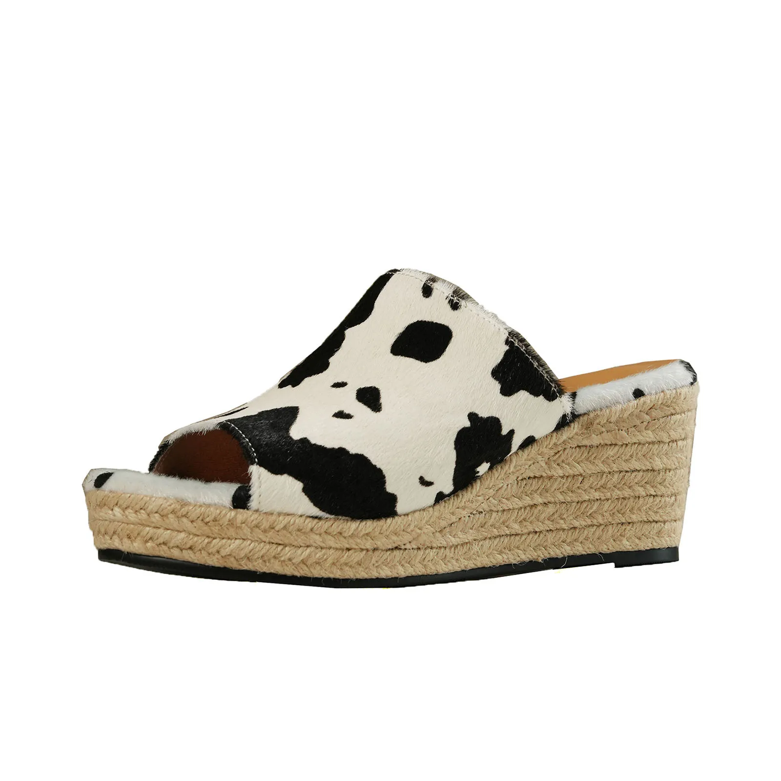 

Arden Furtado 2024 Summer Cow grain horsehair straw weaving Wedges Slippers Round toe Platform Mixed Colors Peep toe slippers
