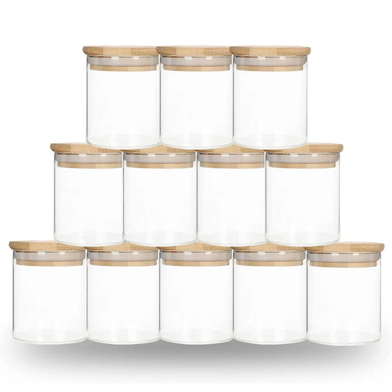 

Glass Spice Jars Storage Containers Airtight bamboo Cover Food Canister Sets For Kitchen Counter Jar Lids Flour Pantry Candy